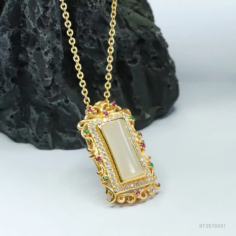

S925 silver inlaid natural Hetian jade pendant white jade necklace jade