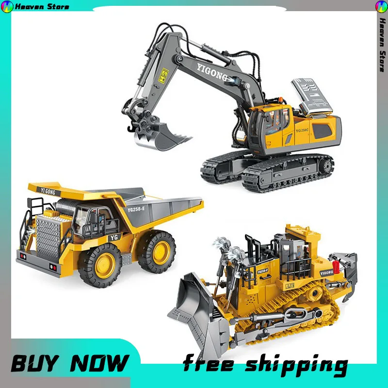 

Remote-controlled alloy engineering vehicle 11 child simulation excavator electric toy car sound and light dump truck bulldozer