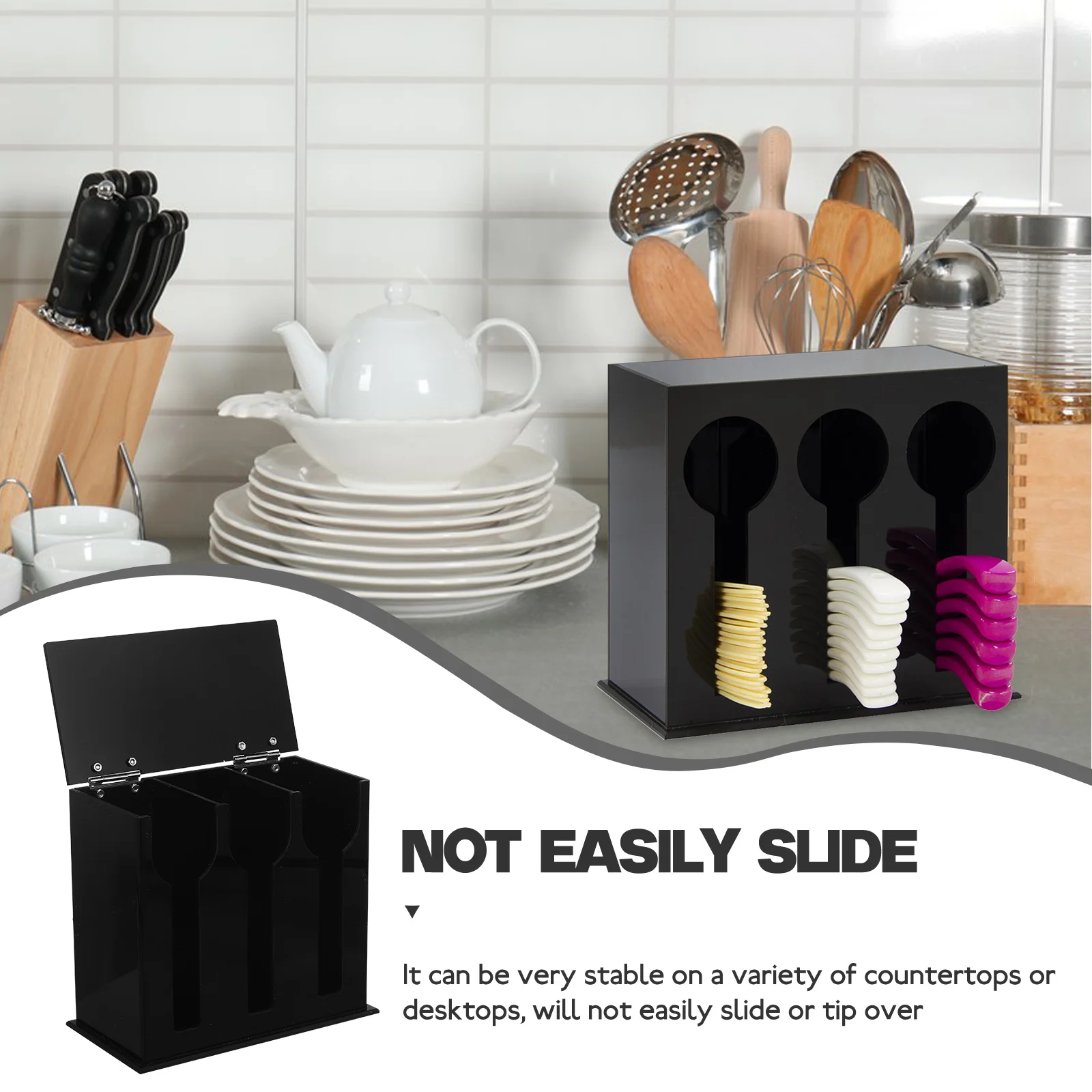 

Spoon Holder Black Acrylic Cutlery Organizer Kitchen Utensil Dispenser Storage Rack for Home Restaurant Coffee Shop
