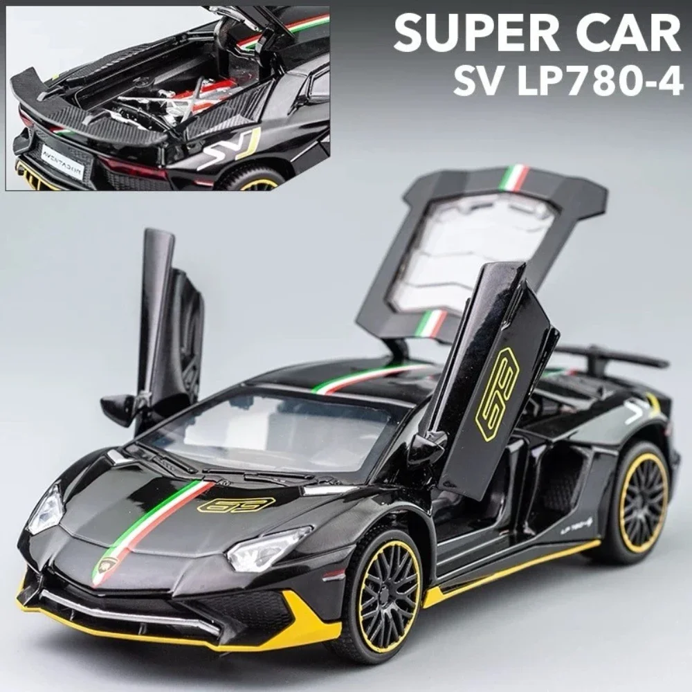 1:32 Scale Aventador LP780-4 LP770 Sports Car Model Toy Metal Diecast Pull Back Vehicles Models Toys Holiday Gifts for Adults