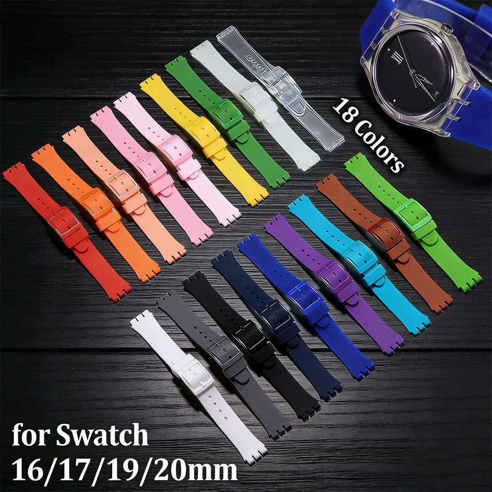 

16mm 17mm 19mm 20mm Soft Silicone Watch Band for Swatch Waterproof Rubber Strap Men Women Sport Band Accessories Wrist Bracelet