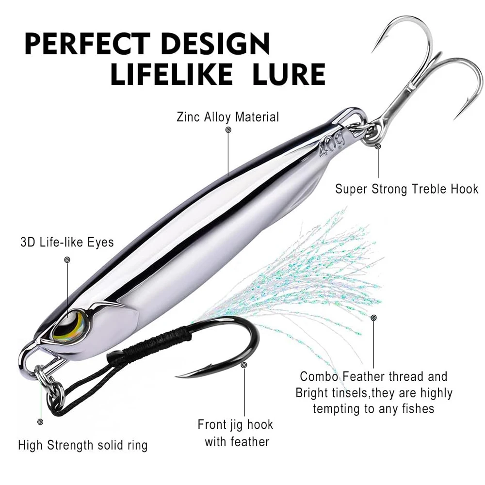 Fishing Long Throw Metal Bait Reflective Iron Plate Bionic Fish Bait 10g-60g With Hook Fishing Tool Fishing Gear Accessories
