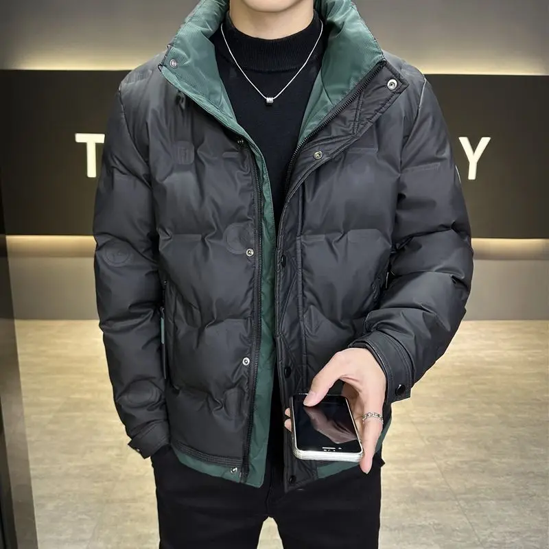 ​Korean Style Men's Short Down Jacket 2025 Winter Warm Slim Fit White Duck Down Coat with Stand Collar for Youth​