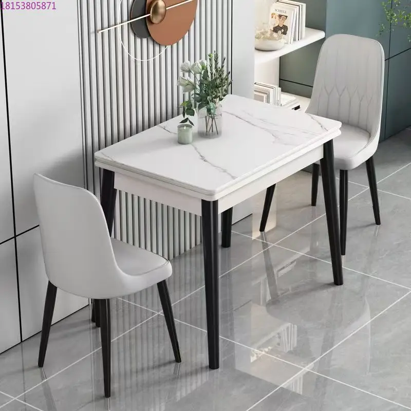 Small apartment solid wood retractable modern simple light luxury dining table rectangle