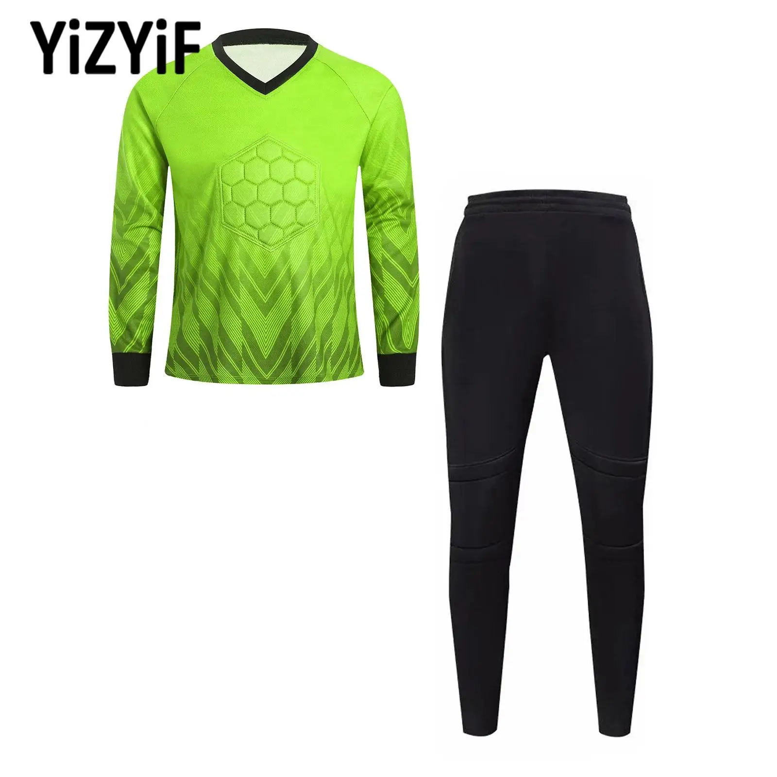 

Kids Boys Soccer Shirt Goalkeeper Uniform Costume Long Sleeve Football Training Goalkeeper Top Soccer Jersey Pant Set Breathable