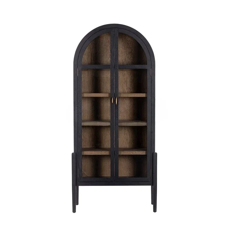 American retro solid wood bookcase Nordic black simple living room locker multi-layer display cabinet