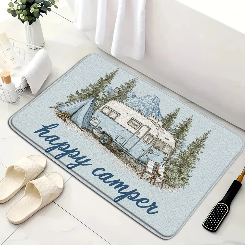 Camper Van Doormat, Outdoor Indoor Non-Slip Welcome Mat, Adventure Rug Cheerful Camping Washable Rug Floor Door Entrance Mat