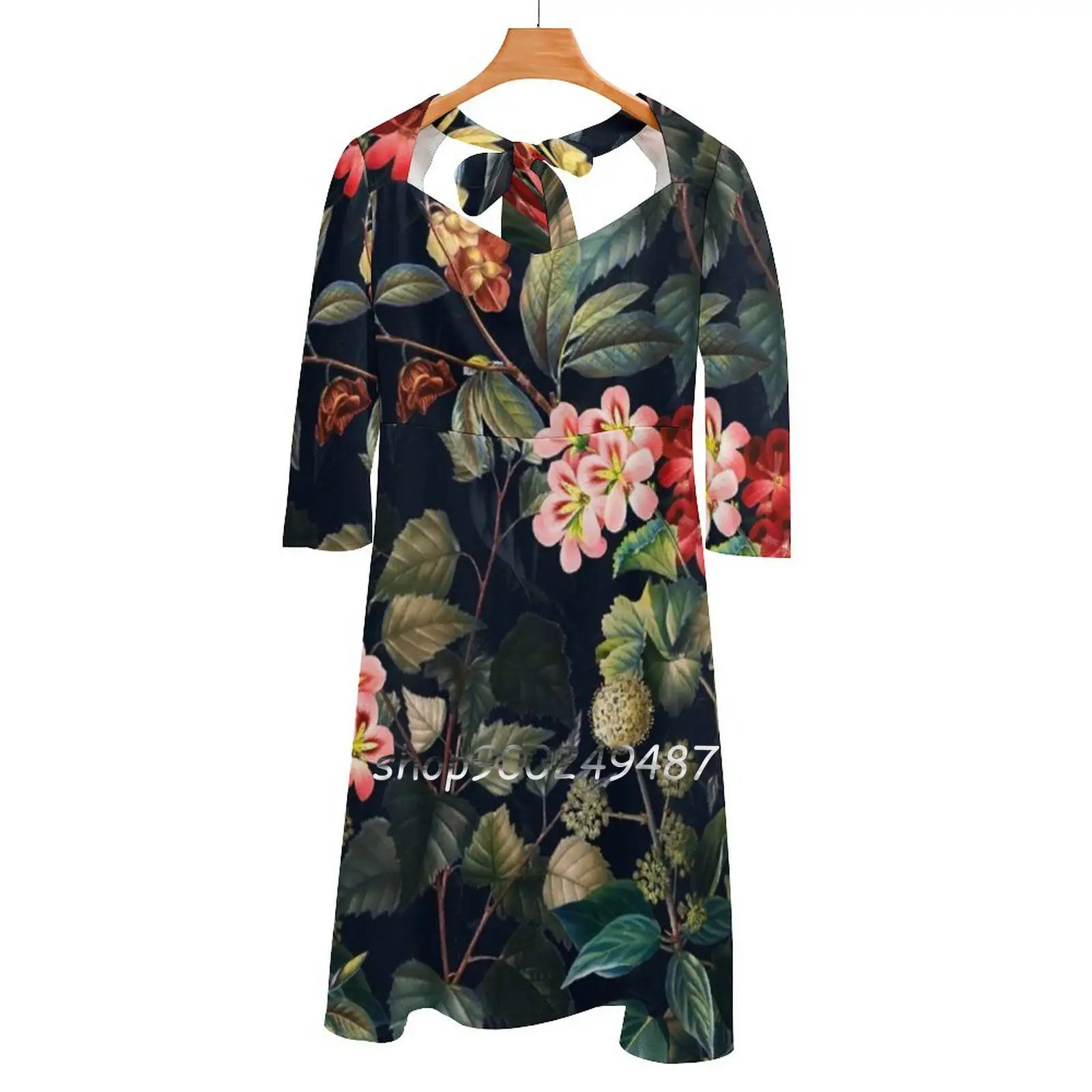 

Magical Forest Ii Sweetheart Knot Flared Dress Fashion Design Large Size Loose Dress Floral Garden Forest Jungle Tropical