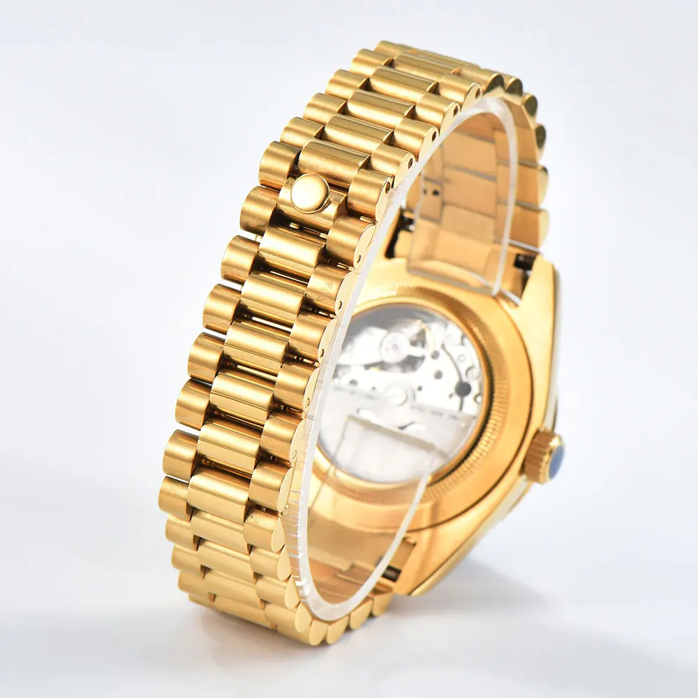 36 มม./39 มม.นาฬิกาผู้ชาย Miyota8285 การเคลื่อนไหวอัตโนมัตินาฬิกา Blue dial Sapphire Glass สายสแตนเลส