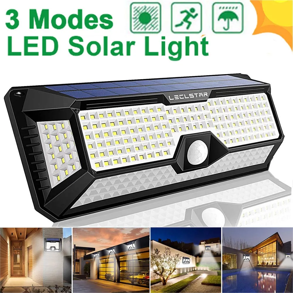 Solar Outdoor Lights 268 LED Security Lights, 4 Wide Angle, Motion Sensor Lights, IP65 Waterproof Wireless Flood Wall Lights