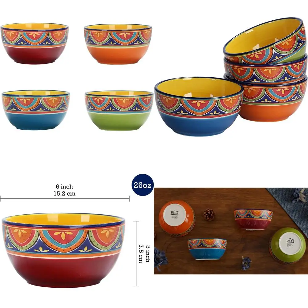 

Тунисские миски для хлопьев, набор из 4 штук, керамические миски для супа глубиной 26 унций для круп, салатов, лапши, кухни, микроволновой печи и посудомоечной машины saf