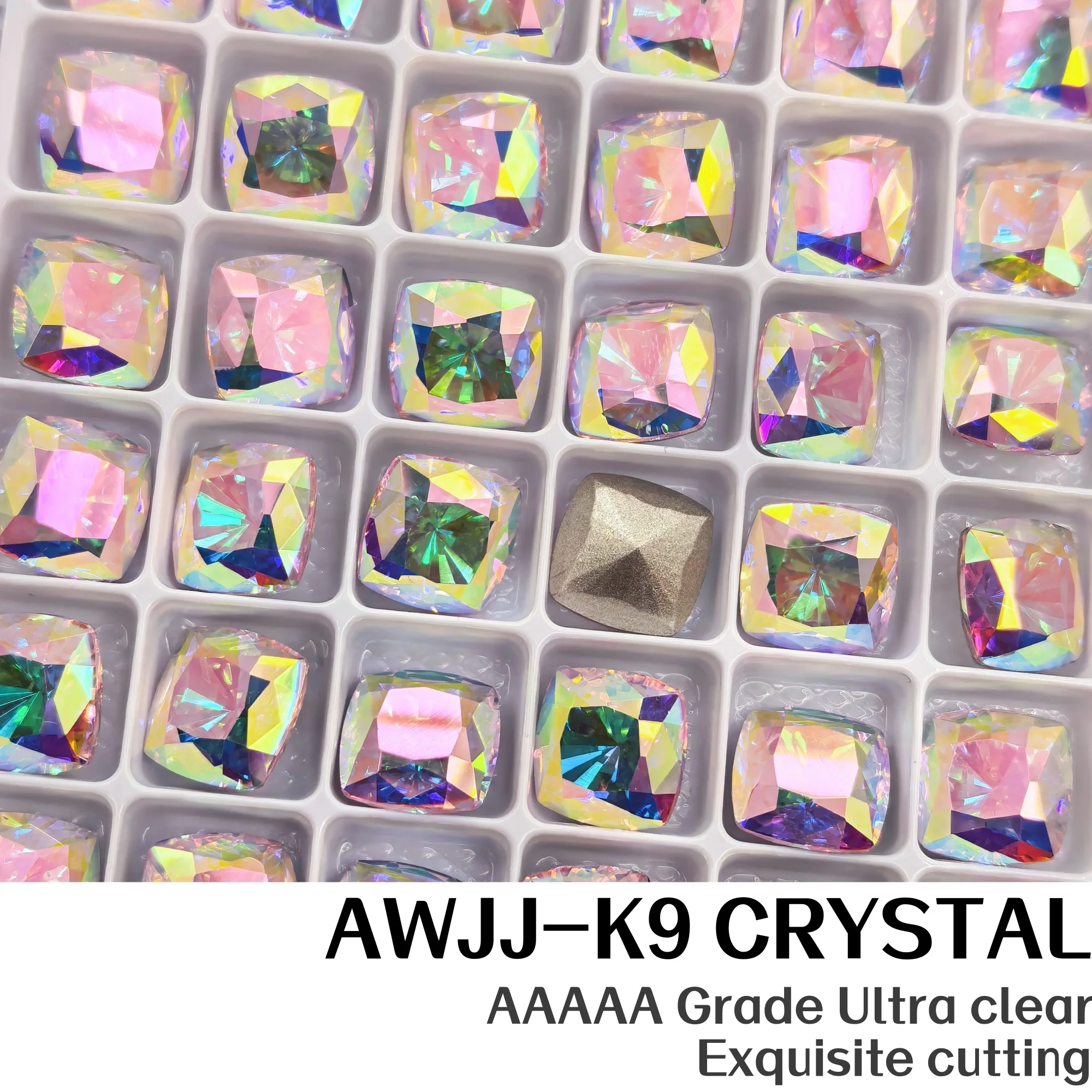 Board Pack 10mm Radiant Cut Fat Square K9 Crystal Rhinestones Multi Facets Super Sparkle Pointed Back for Nail Jewelry DIY