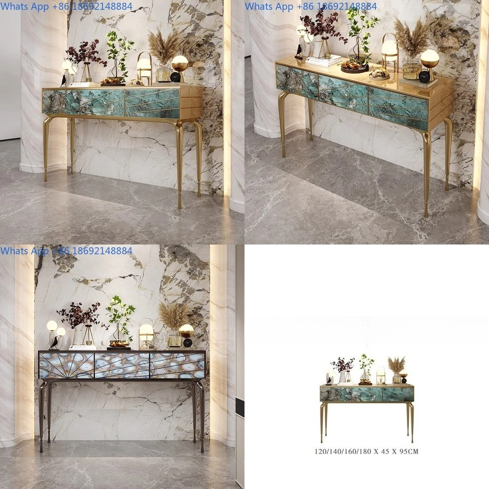 

Italian Style Luxury Entryway Table with Premium Look Green Marble Top for Hallway Decor