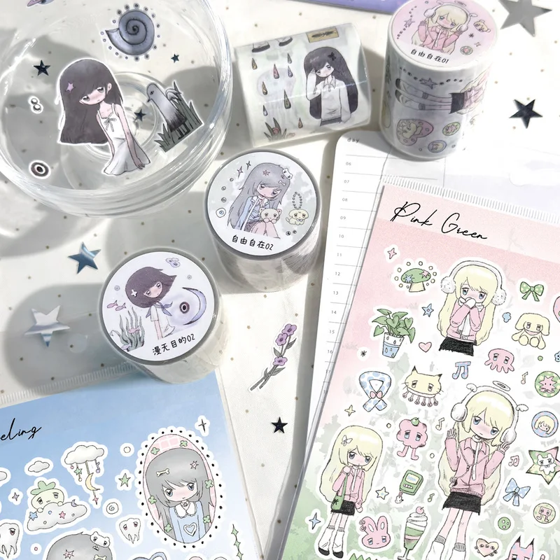 

2 Rolls Japanese Decorative Tape Sticker 6pc Scrapbook Girl Character Stickers For Journaling Scrapbooking Diy Album Crafts Arts