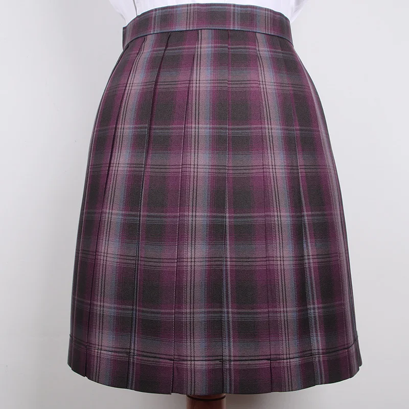 Saia gótica feminina, uniforme JK, cintura alta, plissada para estudantes, uniforme escolar japonês, xadrez roxo, verão