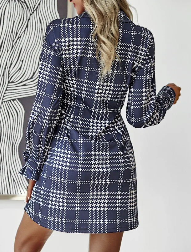 Fashionable Autumn Dress Plaid Shirt Dress Temperament Versatile Dress Elegant Dress for Women Shipped Within 48 Hours