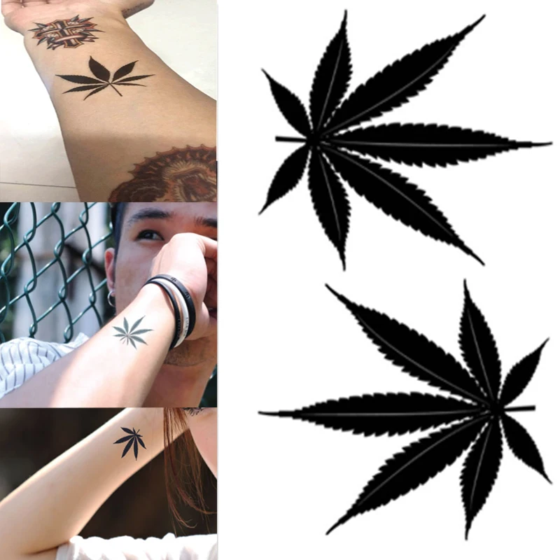 1pcs Waterproof Temporary Tattoo Sticker Black Maple Leaf Fake Tattoo for Women Men Body Art Shoulders Neck Arms Tatoo