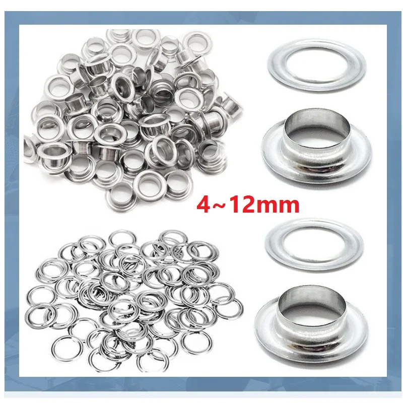 100 Sets 4-12mm Eyelet Grommet With Washer Round Rings For DIY Leathercraft Repair Shoes Bag Clothing Belt Hat Accessories