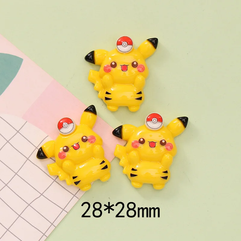 10 buah Cute Cartoon Pikachu Word Plate Diy Hewan Buku Tempel Resin perhiasan jepit rambut aksesoris menghias