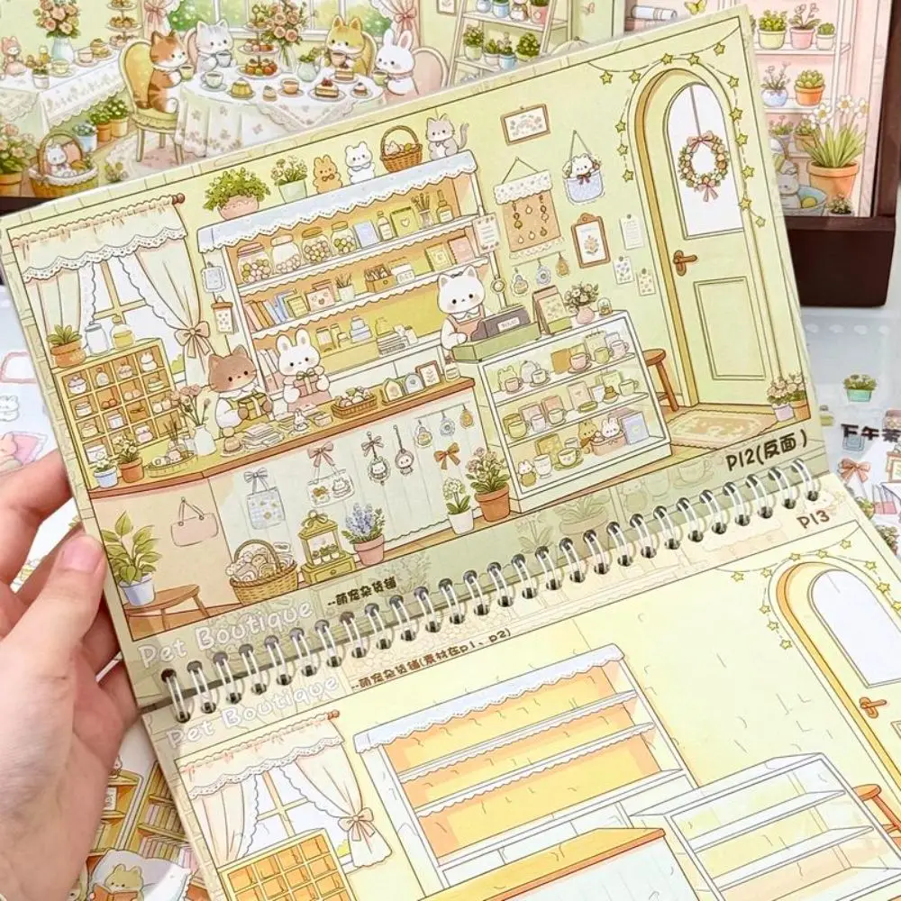 Self Adhesive Scene Building Sticker Book Printed Scenes Colorful Illustrations Decorative Sticker Book Planner DIY