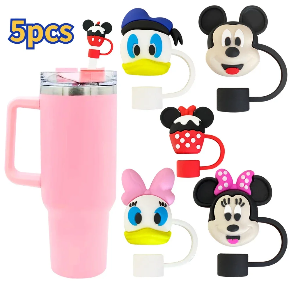 

MINISO Disney Mickey Minnie Straw Cover Cap Cartoon 10MM Silicone Drink Straw Plug Reusable Splash Proof Drinking Cup Straw Cap