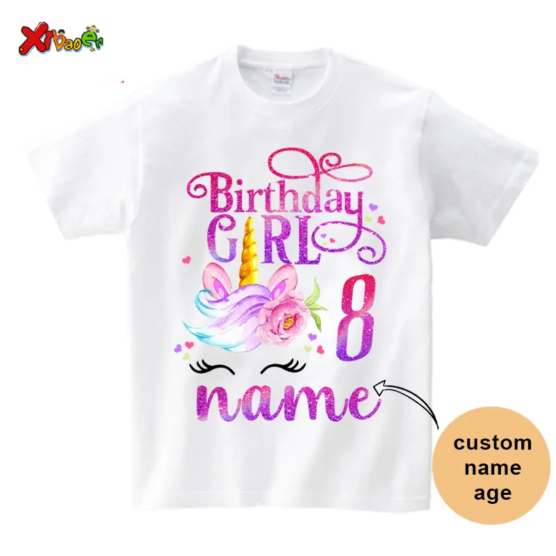 Camiseta de cumpleaños de unicornio para niña, ropa a juego para fiesta familiar, conjunto de camisa con nombre personalizado