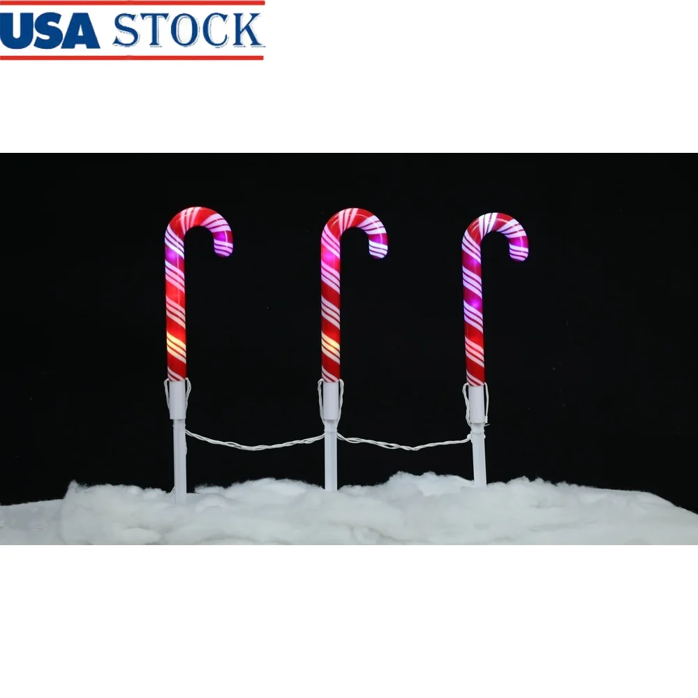 

3 Ct Color Changing LED Candy Cane Pathway Lights Holiday Decorations Indoor Outdoor Use Shatterproof Ground Stakes Included