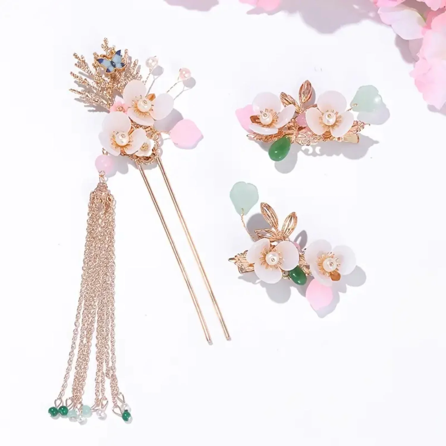 Antique Vintage Bridal Tassel Hairpin with Flower Faux Pearl and Butterfly - Elegant Hair Accessories for Weddings Haircut Comb
