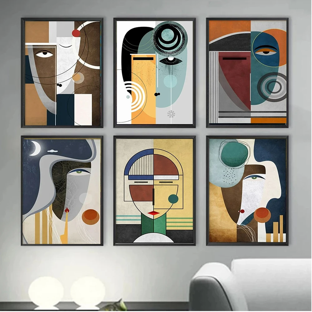 (No frame)Nordic Abstract Figure Geometric Morandi Wall Art Canvas Paintings Poster Prints Aesthetic Modern Living Room Bedro