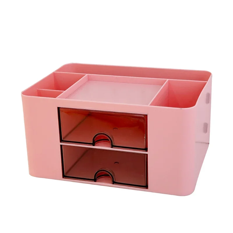 Simple Pen Holder With Drawer Multifunction Desktop Organizer Stationery Storage Box With Sticker Student Office Desk Decoration