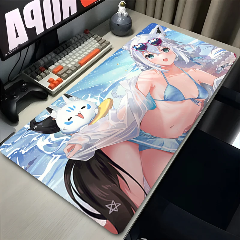 Extragroße Niedliche Weiße Fuchsohren-Schreibtischunterlage, Rutschfeste Gummiunterseite Gaming-Mauspad für PC-Gamer Büro Zuhause