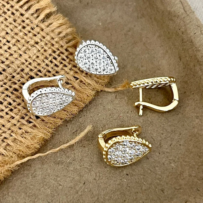 リアル 925 スターリングシルバー 14 18K ゴールドジルコンウォータードロップフープイヤリング女性のためのクラシックファインジュエリーミニマリストアクセサリー