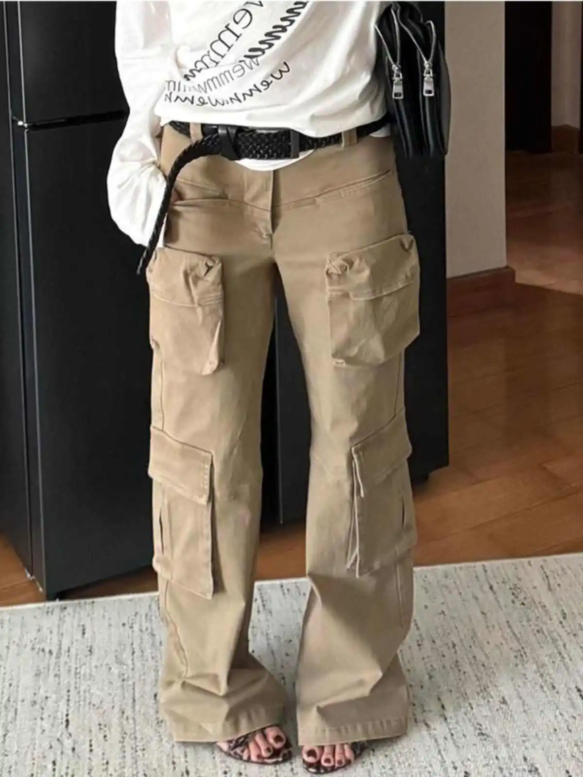 

Women's Brown Y2k Cargo Jeans Harajuku Baggy Denim Trousers Vintage Wide Jeans Long Pants Japanese 2000s Style Oversize Clothes