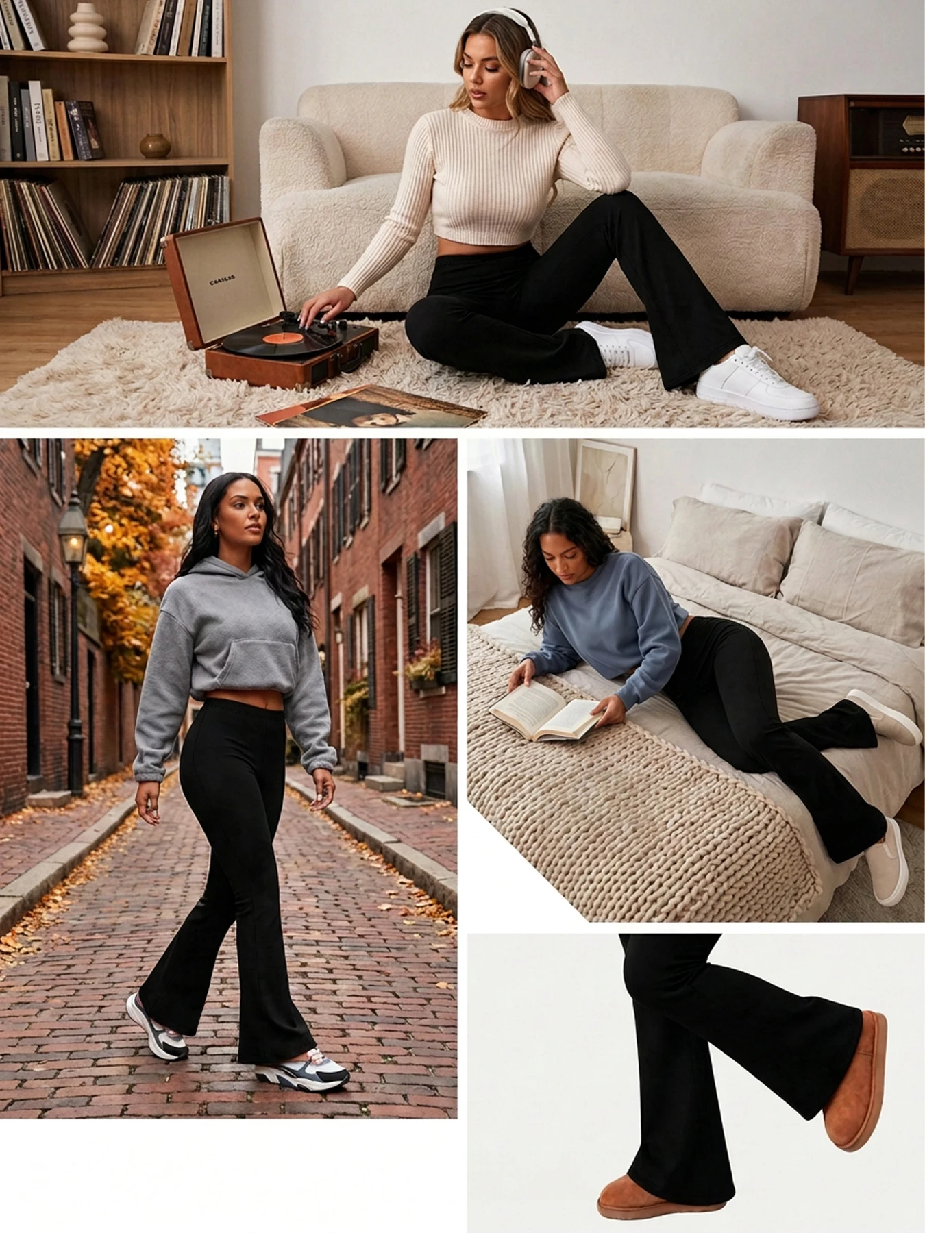Fleece-Lined Flare Leggings For Women, Thick Soft Thermal Warm Pants for Casual Daily Wear and Lounge in Winter - view 4