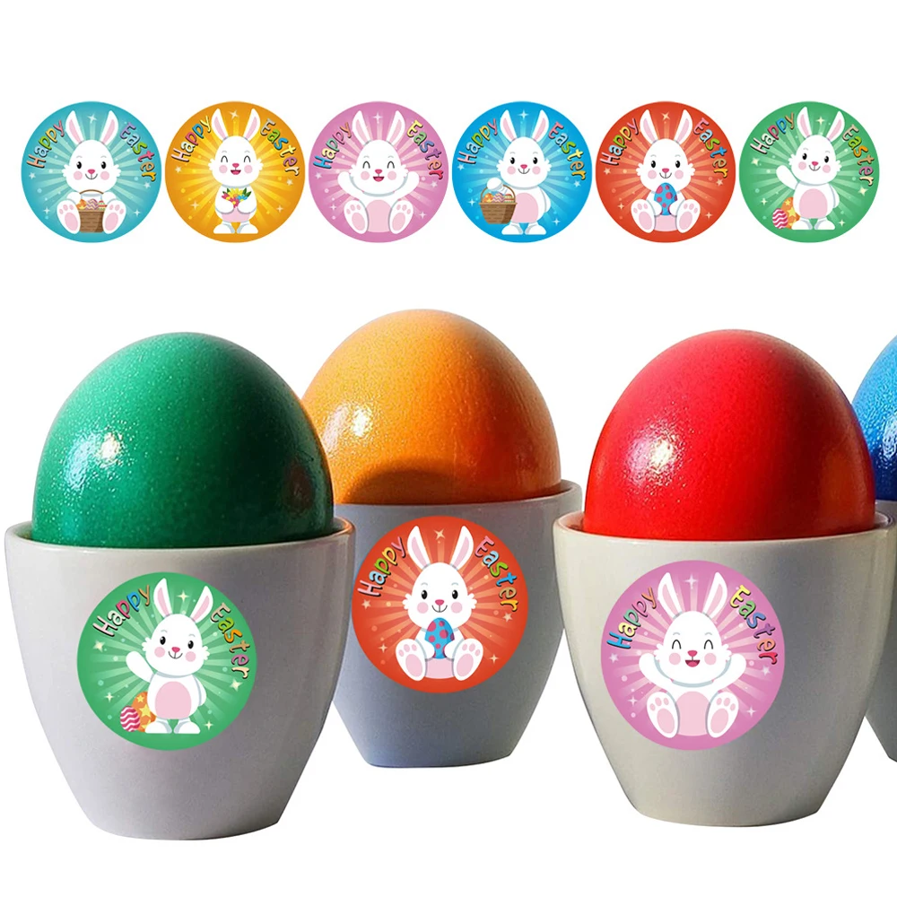 25mm Happy Easter Stickers Cute Rabbit Cartoon Animal Self Adhesive Sticker Label For Easter Party Kids Gifts Bag Box Decor Tags