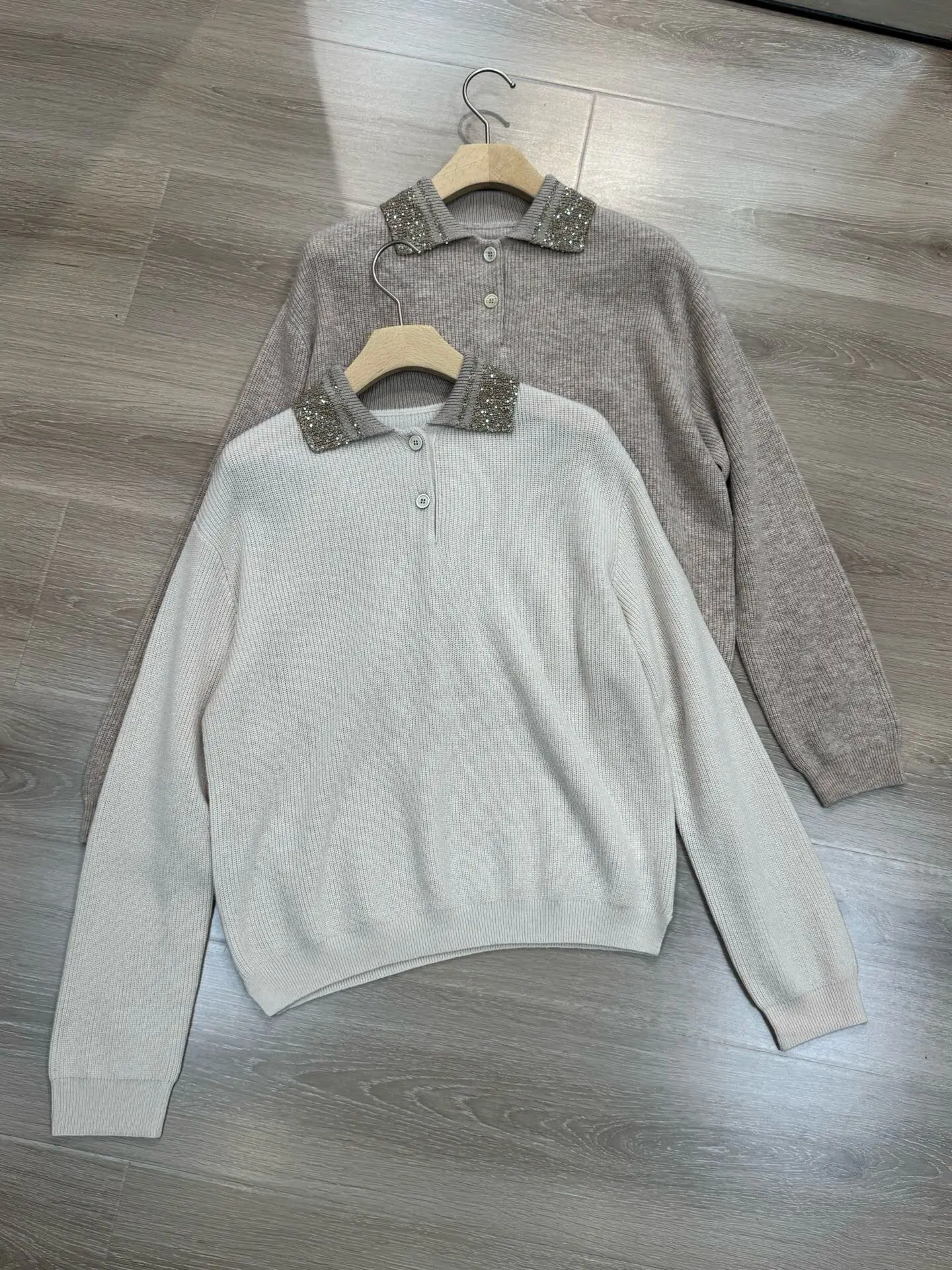2026 Autumn Winter New Women's High Quality Collar Nail Beaded Cashmere Wool Knitted Sweater