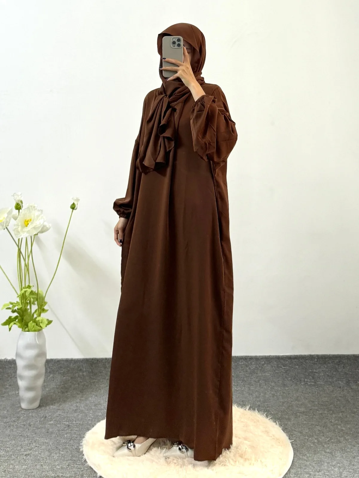 Modesty Prayer Dress Women Jilbabs Kaftan Muslim Abayas Dubai Robe Hijab Smocking Sleeve Ramadan Dresses Islamic Clothing