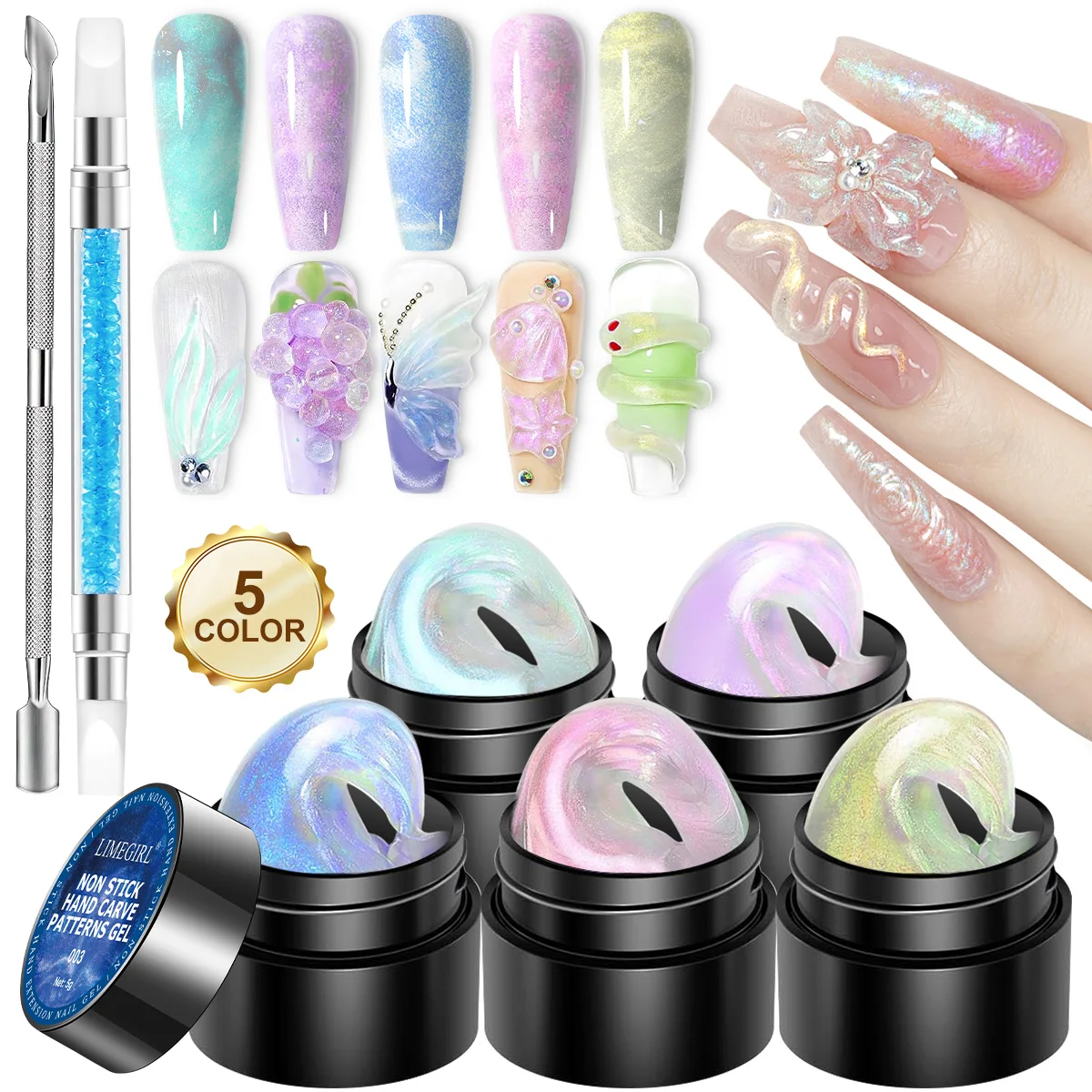 

LIMEGIRL Carve Patterns Gel 3D Nail Art Solid Builder Gel for Nails Non-Stick Hand Sculpture Hard Gel for Nail Art Manicure DIY