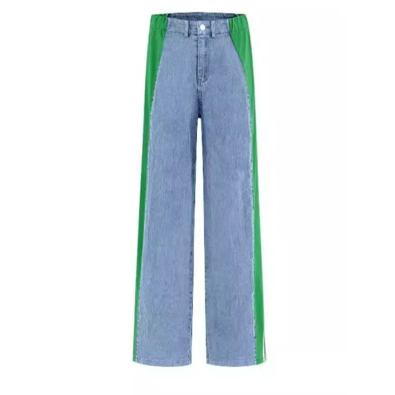 Fashion Stylish Patchwork Wide Leg Denim Pants With Three Stripes Spice Girl Jeans y2k jean goth pants roupas femininas clothes