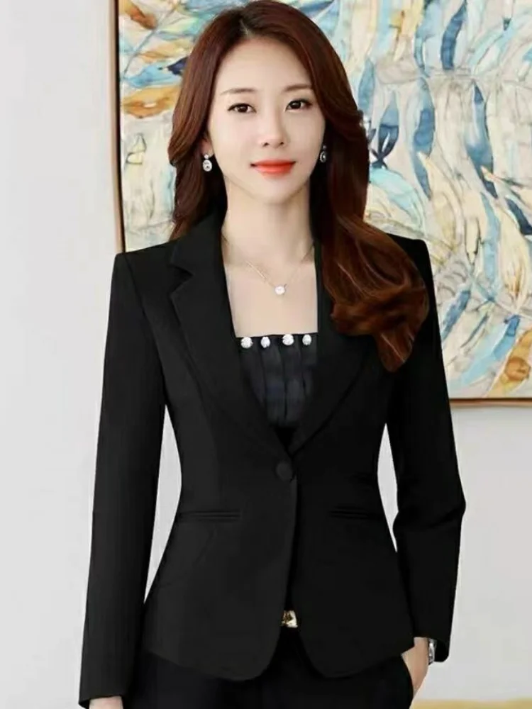 Black Suit Jacket for Women in Short Length Spring/Autumn New Fashionable Leisurely Atmosphere Elegant Slim Fit Blazer Navy Blue