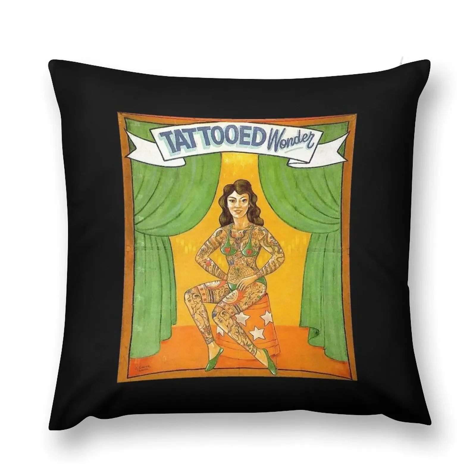 TATTOOED WONDER : Vintage Circus Sideshow Advertising Print Throw Pillow Cushions Pillow Case Christmas pillow