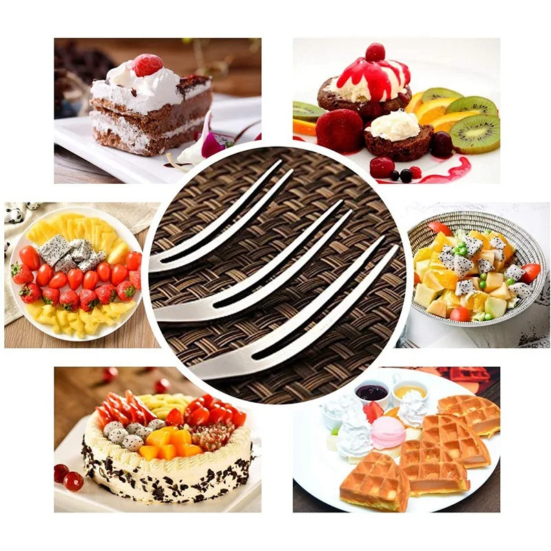 30Pcs Stainless Steel Reusable Fruit Fork Cake Snack Dessert Salad Flatware Fork Two-Tine Fork Set Kitchen Tool 13Cm