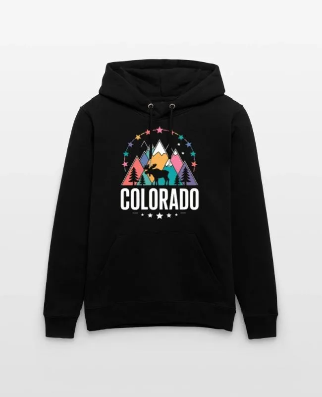 

Colorado Themed Cotton Printed Hoodie Celebrate The Beauty of Colorado with This Vibrant Cotton Hoodie Featuring Mountains Moose