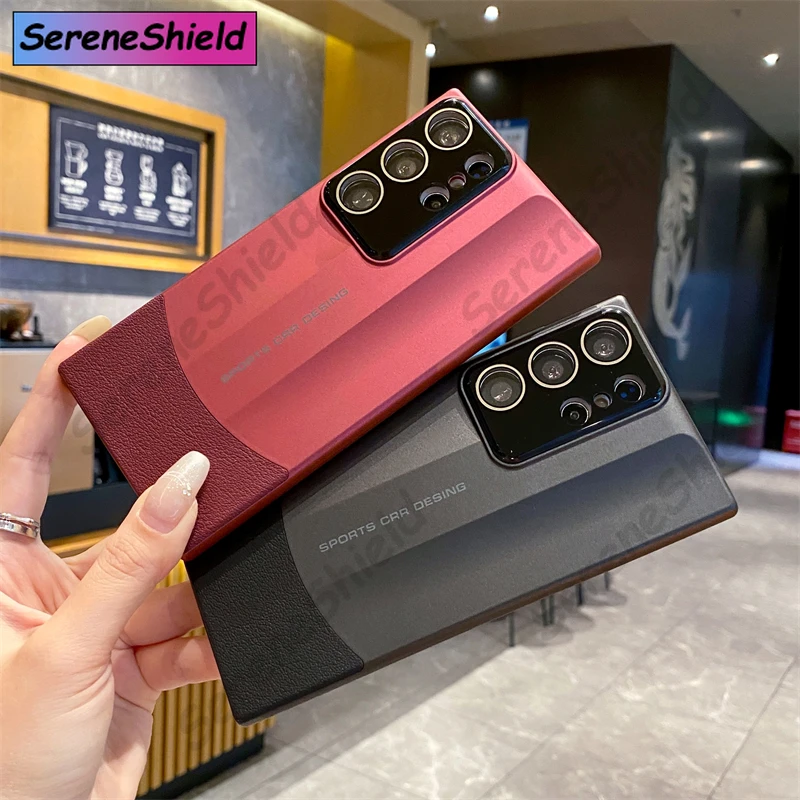 

Luxury Splicing Vegan Leather Matte Hard PC Ultra Thin Case For Samsung S25 S23 S24 Ultra Plus With Lens Sheet Shockproof Cover