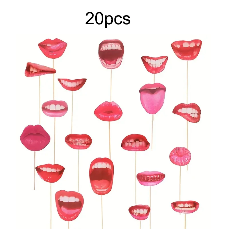20 Stück lustige Lippen-Mund-Fotobooth-Requisiten, lustige Mund-Selfie-Requisiten, Party, Geburtstag, Hochzeit, Halloween, Partyzubehör, Dekoration – Detail 4