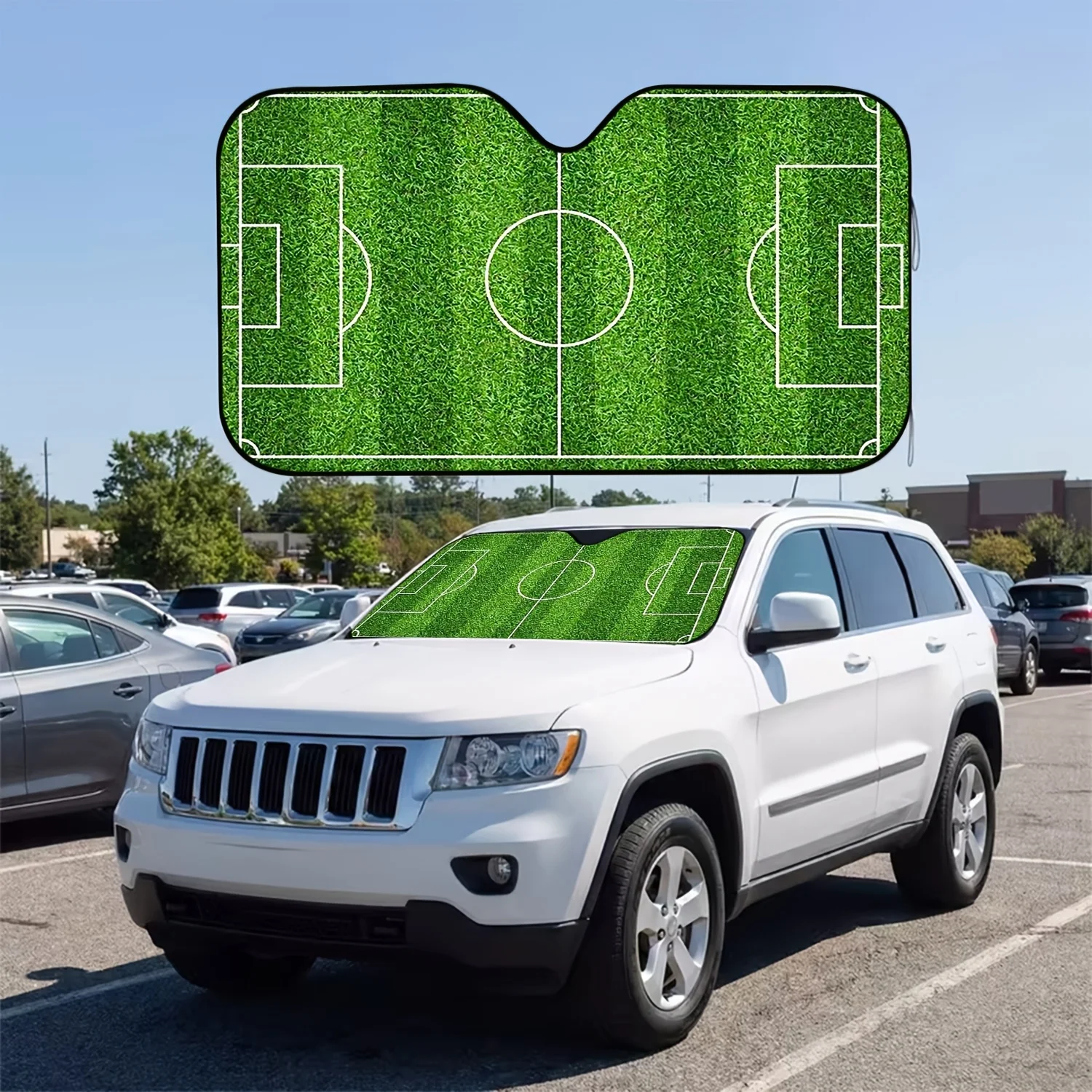 1pc Soccer Green Field Theme Car Sun Visor Realistic Football Field Print UV Protection Sunscreen And Insulation