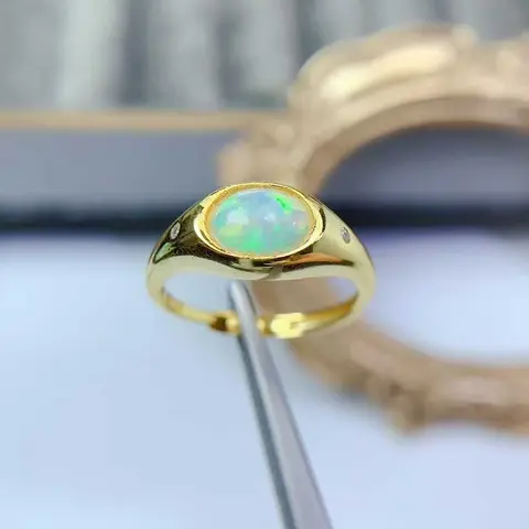 925 Silver Gemstone Ring 6mm*8mm Natural Opal Silver Ring Australian White Opal Jewelry Birthday Gift for Women