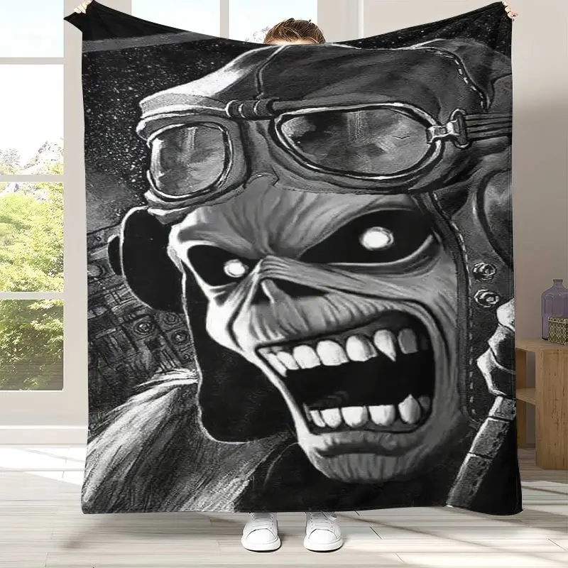 Eddie I-Iron M-Maiden Cartoon Sign Flannel Throw Blanket,Cozy Warm Blanket for Bed,Sofa,Living Room,Picnic,Camping,Home Décor