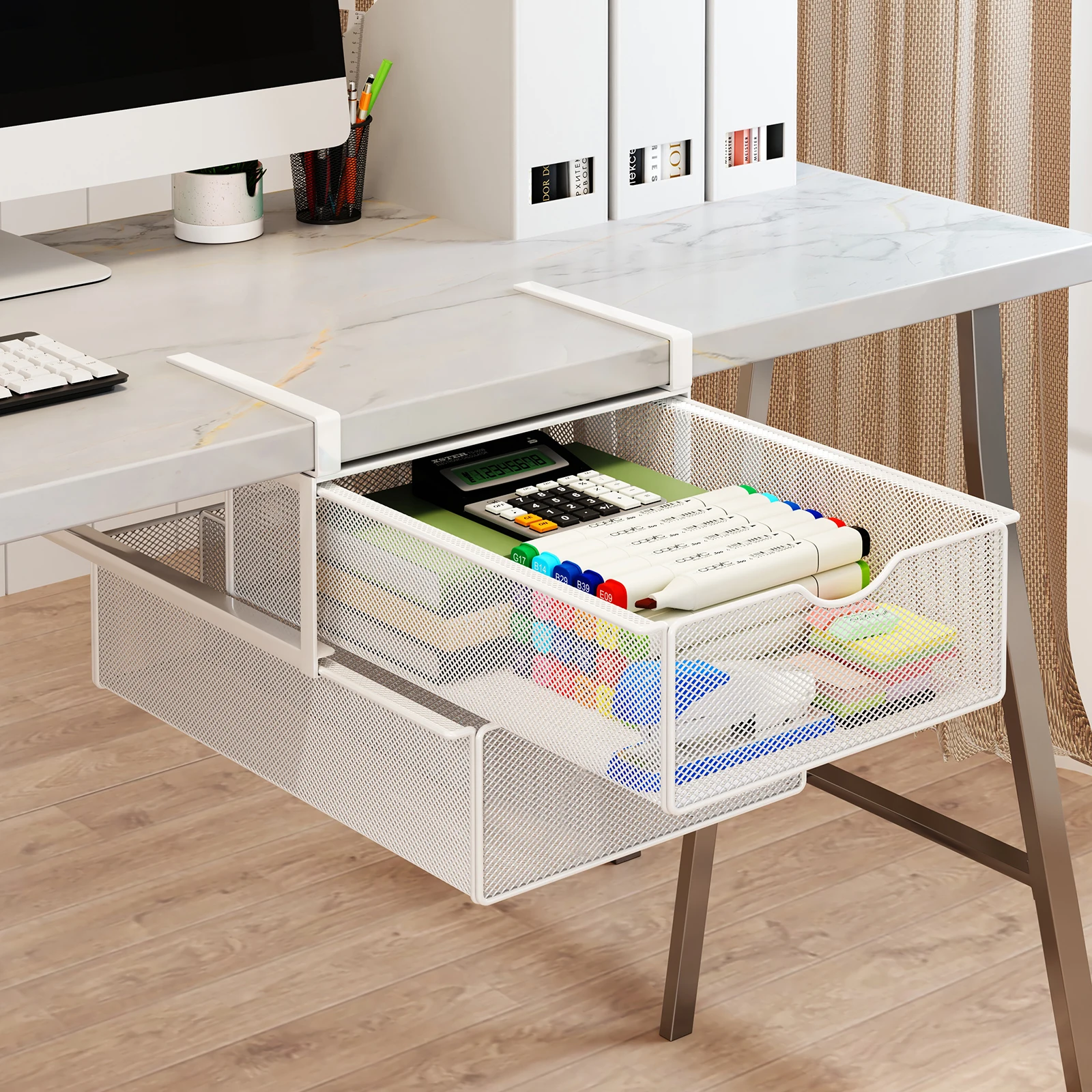 office-desk-invisible-drawer-type-storage-box-hanging-under-the-desk-no-drill-office-stationery-organizer