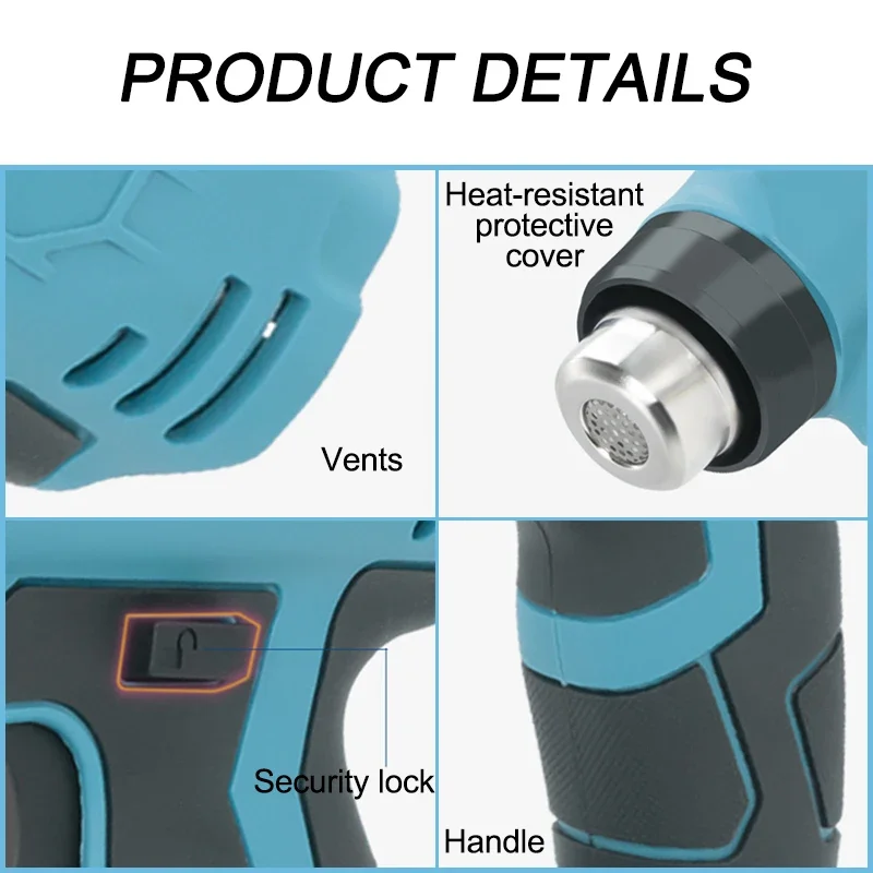 Imagem -05 - Pistola de Calor sem Fio com Bicos Aquecimento Portátil Bateria Li-ion Makita Dewalt Bosch Black Decker 18v 20v